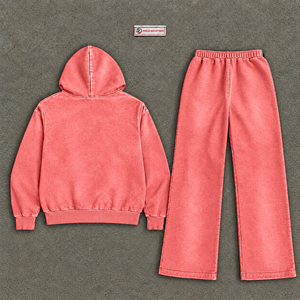 Conjunto Deportivo Vintage Rosa Coral Lavado para Hombre, Sudadera con Capucha y Pantalones Jogger, Ropa Deportiva Casual, Venta al Por Mayor Personalizada OEM - Product Image 6