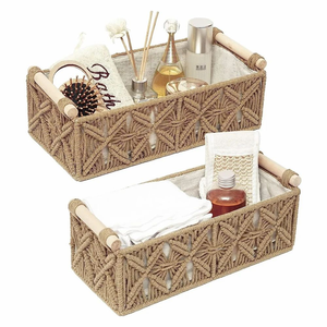 Set of 2 Macrame Birthday <b>Gift</b> Storage <b>Baskets</b> with Handles Bohemian Style Multi-Purpose Rope Storage Organizers for Home Decor - Product Image 1