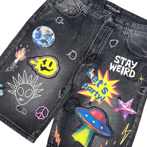 Shorts Bermuda en jean pour homme Vicious avec appliques de dessins animés, style urbain, taille mi-haute, fermeture boutonnée, séchage rapide, personnalisable - Product Image 5