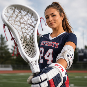 Crosse de lacrosse avec manche noir et rouge et filet en maille blanche pour les sports d'équipe - Product Image 1