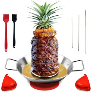Soporte de Acero Inoxidable para Asador de Al Pastor, Soporte Desmontable para Brochetas Brasileñas, 3 Púas, 2 Cepillos Antiescaldaduras para Accesorios de Barbacoa - Product Image 1