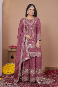 Salwar Kameez pour femme, couleur bordeaux, en crêpe naturel brodé, robe de mariage traditionnelle indienne et pakistanaise, longueur au sol, coupe classique, pour adulte - Product Image 1