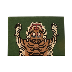 Tapis tissé à la main, motif animalier tibétain tigre, à poils ras, en laine, sur mesure, rectangulaire, vert, vente en gros - Product Image 6