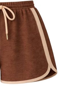Coffee Brown Beige Women Camisole And Shorts <b>Set</b> Summer Two Piece Outfit Cotton Blend Crop Top Embroidery Drawstring Shorts - Product Image 5