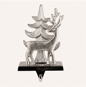 Silver Reindeer and Pine Tree Christmas <b>Stocking</b> <b>Holder</b> For Mantel Heavy Duty Weighted Metal <b>Stocking</b> Hanger With Non-Slip Base - Product Image 5