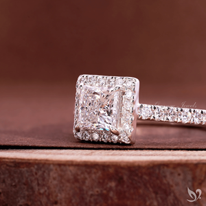 1 Carat Princess Halo Lab <b>Diamond</b> <b>Ring</b> Square Center Pave Band Elegant Bridal Jewelry IGI Certified White Gold <b>Ring</b> - Product Image 2