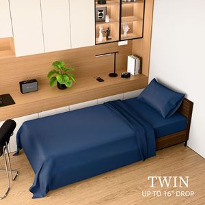 Set di Lenzuola per Letto Singolo 3 Pezzi Blu Navy in Microfibra Spazzolata Resistente alle Restringimenti e allo Sbiadimento Facile da Pulire e Manutenere - Product Image 1