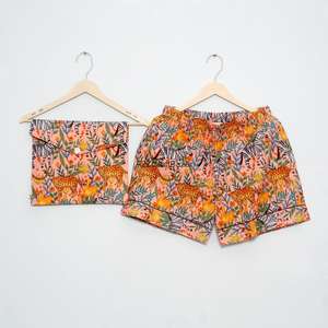 Ensemble de pyjama court élégant pour femme, imprimé floral, col en V, 100% coton pur, respirant, doux, fermeture à cordon, été - Product Image 2