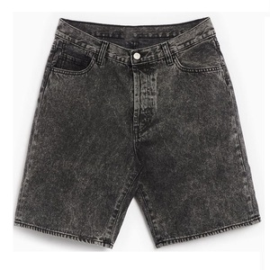 Shorts de mezclilla vintage lavados, de corte recto y pierna ancha, con cintura elástica, efecto descolorido por el sol, para verano, al por mayor. - Product Image 1