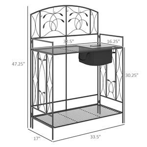 Banco da Lavoro Pieghevole in Metallo per Giardino con Ampia Copertura Integrata, 5 Ganci Appendibili, Tavolo Portatile per Giardinaggio con Funzioni di Stoccaggio - Product Image 3