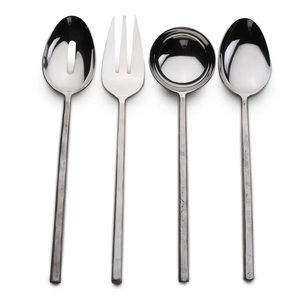 Artisan Textured Silver Metal Salad <b>Server</b> Set Nature-Inspired Stainless Steel Dinnerware High-End Hotel <b>Buffet</b> <b>Servers</b> for Sale - Product Image 5