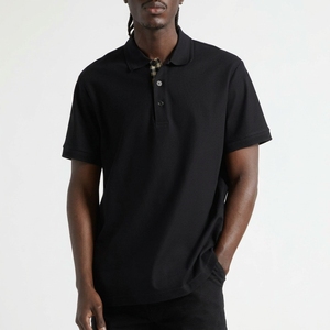 Chemise noire à manches courtes en tissu éponge pour homme, motif imprimé, tricotée, formelle, anti-plis, respirante - Product Image 1