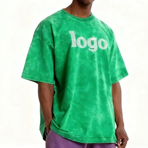 เสื้อยืดพิมพ์ลายโอเวอร์ไซส์สไตล์วินเทจ ล้างสีแบบแอซิด พร้อมโลโก้ประดับคริสตัล รับผลิตตามสั่งขายส่งสำหรับผู้ชาย - Product Image 1