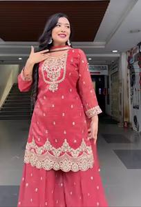 Nuevo Diseño Sharara Palazzo Salwar Kameez, Tela de Seda Gruesa con Lentejuelas de 5mm, Bordado, Secado Rápido, para Bodas y Eventos - Product Image 4