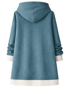 Sweat à capuche long zippé bleu sarcelle pour femme, manteau d'hiver en polaire décontracté et oversize avec poches, personnalisable OEM - Product Image 2