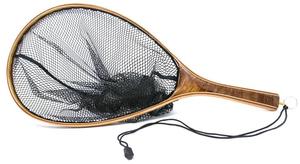 Épuisette de pêche à la mouche en bois à prix abordable avec filet en nylon et maille, et crochet de suspension long et élastique - Product Image 4