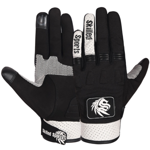 Skilled Sports Lightweight Full Finger Racing Gloves Breathable Non-Slip PU <b>Strap</b> Wrist Closure Black White Unisex Outdoor - Product Image 1