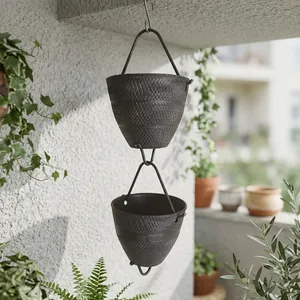 Chaîne de pluie martelée avec design de coupelles texturées, élément décoratif suspendu pour le jardin, le drainage extérieur et la décoration rustique de la maison - Product Image 5
