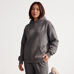 custom womens beige cream pullover hoodie front pouch pocket plain blank heavyweight fleece drop shoulder relaxed fit <b>tops</b> - Product Image 2
