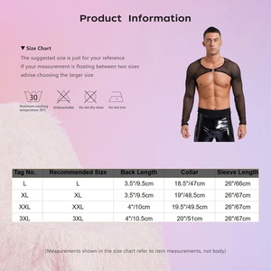 Custom Men's <b>Fishnet</b> Mesh Crop Top Long Sleeve Hollow Out See Through Muscle Shrug Cover up 100% Polyester Casual - Product Image 6