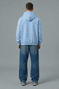 Sweat-shirt à capuche décontracté bleu clair délavé pour homme avec poche kangourou, coupe régulière, personnalisable avec logo (OEM/ODM) - Product Image 4