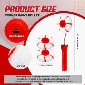 Kit Rullo per Pittura Angoli da 10 Pezzi con 9 Utensili per Angoli in Cartongesso e Rullo per Pittura da 3 Pollici con Manico da 12 Pollici per Applicazione Stucco - Product Image 4