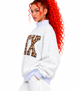 Sudadera Blanca Extra Grande con Cuello Alto para Mujer, Estampado de Leopardo TX, Manga Larga, Tejido de Algodón, Estilo Otoñal - Product Image 2