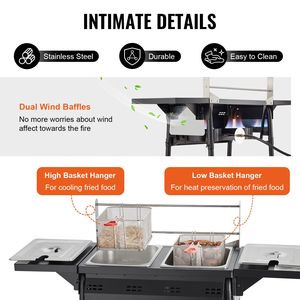 Friteuse professionnelle à gaz propane pour extérieur, double brûleur, 16 litres, en acier inoxydable, avec paniers amovibles et couvercles pour la cuisson en extérieur - Product Image 4