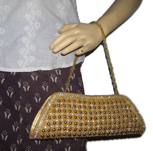 Pochette de soirée dorée à perles avec doublure en satin et fermeture éclair, sac à main de fête - Product Image 5