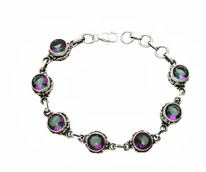 Pulsera de Cadena de Plata 925 Estilo Bohemio con Topacio Místico en Engaste de Bisel, Joyería Unisex para Uso Diario - Product Image 1