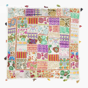 Housse de coussin carrée en patchwork faite à la main, style bohème, brodée, décorative, décoration d'intérieur, garniture à franges multicolores - Product Image 3