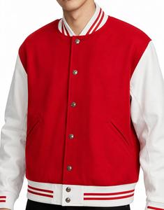 Veste universitaire rouge et blanche pour homme, couleur unie, fermeture à boutons, coupe-vent, style preppy, coupe régulière, vêtements d'hiver, laine/polyester - Product Image 3