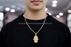 10K <b>Solid</b> Gold Iced Hamsa Hand Christian Religious Pendant Lab Grown Diamonds Hip Hop Protection Amulet Charm Unisex Gift Custom - Product Image 5