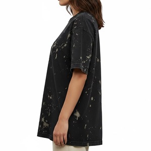 Oversized Women's Black Dripped Print Cotton <b>T</b>-<b>Shirt</b> Crew Neck Loose Fit Regular Sleeve Washed Knitted Style All Seasons - Product Image 6
