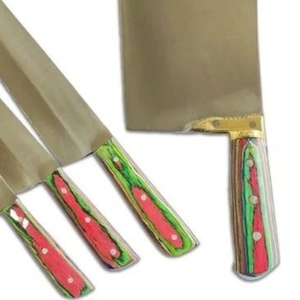 Juego de Cuchillos de Carnicero Qurbani de Acero al Carbono, 4 Piezas, Cuchillas Plateadas, Mangos Multicolores Rojo y Verde, Kit de Herramientas para Cortar Carne - Product Image 5
