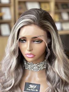 Alta calidad Raw Virgin 100% Cabello humano platino ceniza Rubio Base de seda frontal 613 reflejos ombre colores pelucas para niña blanca - Product Image 5