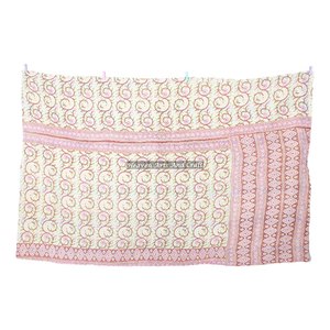 Vintage Indian Handmade Kantha Throw Reversible Sari <b>Quilt</b> Floral Bedspread Sari Blanket Indian Reversible Vintage Blanket Heavy - Product Image 1