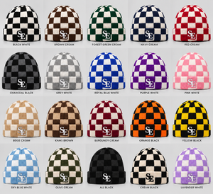 Bonnet tricoté personnalisé à motif damier, style streetwear, unisexe, chaud, avec revers, mode, OEM ODM, vente en gros, logo SE brodé - Product Image 4
