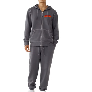 Conjunto de 2 piezas de ropa de calle personalizada de gran tamaño, chándal con capucha y pantalones de chándal con cremallera y punto de contraste, conjunto de Sudadera con capucha para hombre - Product Image 1