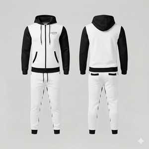 Ensemble de survêtement pour homme, couleur bordeaux, à capuche, fermeture éclair intégrale, coupe classique, vêtements d'hiver, respirant, 100% coton, streetwear décontracté - Product Image 2