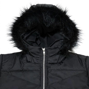 Veste matelassée épaisse à capuche pour homme, coupe-vent d'hiver, noire, avec blocs de couleur, garniture en fourrure, fermeture éclair, doublure en nylon - Product Image 4