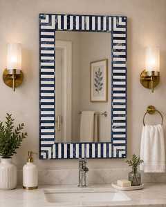 Modern <b>Rectangle</b> <b>Wall</b> <b>Mirror</b> With Navy Blue And White Geometric Frame Handmade Decorative Glass <b>Mirror</b> For Home Interior - Product Image 4