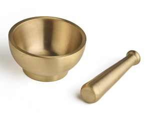 Mortier et pilon en laiton pour cuisine, traditionnel Okhli Imam Dasta Kharal Kundi, pour moudre les épices et les herbes - Product Image 5
