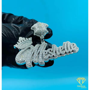 <b>Custom</b> Crown Logo <b>Name</b> Pendant Iced Out <b>Necklace</b> Lab Grown Diamond Hip Hop Jewelry Gift - Product Image 5
