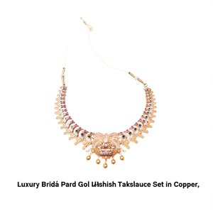 Luxury Bridal Pearl Gold Polish Lakshmi Necklace Set in Copper - Product Image 3