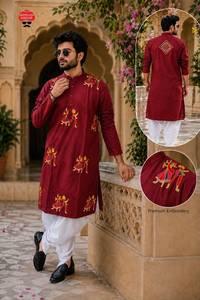 Festive Wear Printed <b>Men</b> Cotton <b>Kurta</b> - Product Image 3