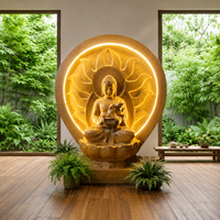 Fontaine d'eau Bouddha haut de gamme avec halo LED rétroéclairé, sur pied, en fibre peinte à la main, de luxe, en forme d'animal, pour jardin et méditation intérieure