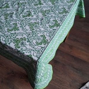Nappe en coton imprimée à la main Raat Ki Rani Green 180x270cm, nappe de table design faite à la main, style décoration intérieure - Product Image 6