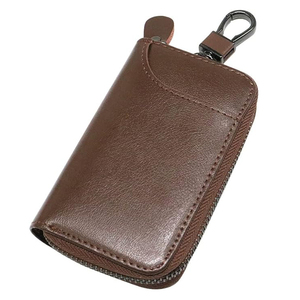 PU Leather Key <b>Wallet</b> Zipper Closure Portable Key <b>Holder</b> for Car Keys Simple Design Brown Color 6.78x12.3cm - Product Image 5