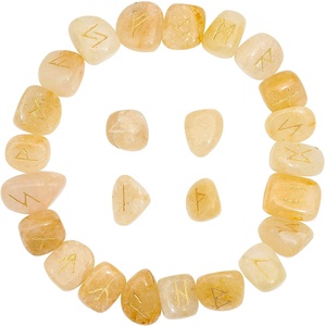 Ensemble de pierres naturelles en Jade et pierre de Rune jaune, lettres gravées, cristal de guérison artisanale nordique - Product Image 1